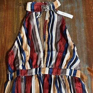 Ark & Co Vibrant Striped Halter Style Boho Dress NWT Large